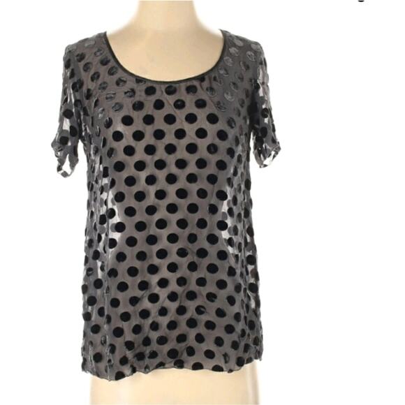 Fossil black & gray polkadot short sleeve sheer top scoop neckline, size small - Picture 1 of 3